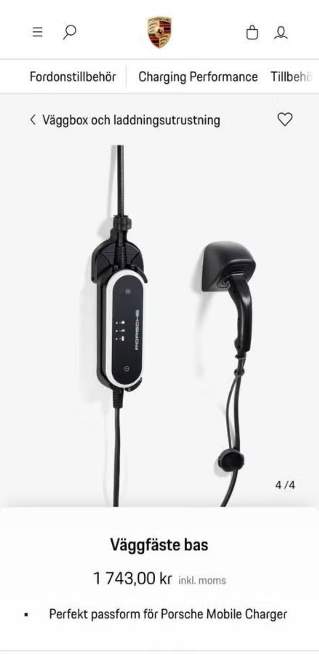 Porsche Mobile Charger Connect + Väggfäste - NYTT - *MOMS*