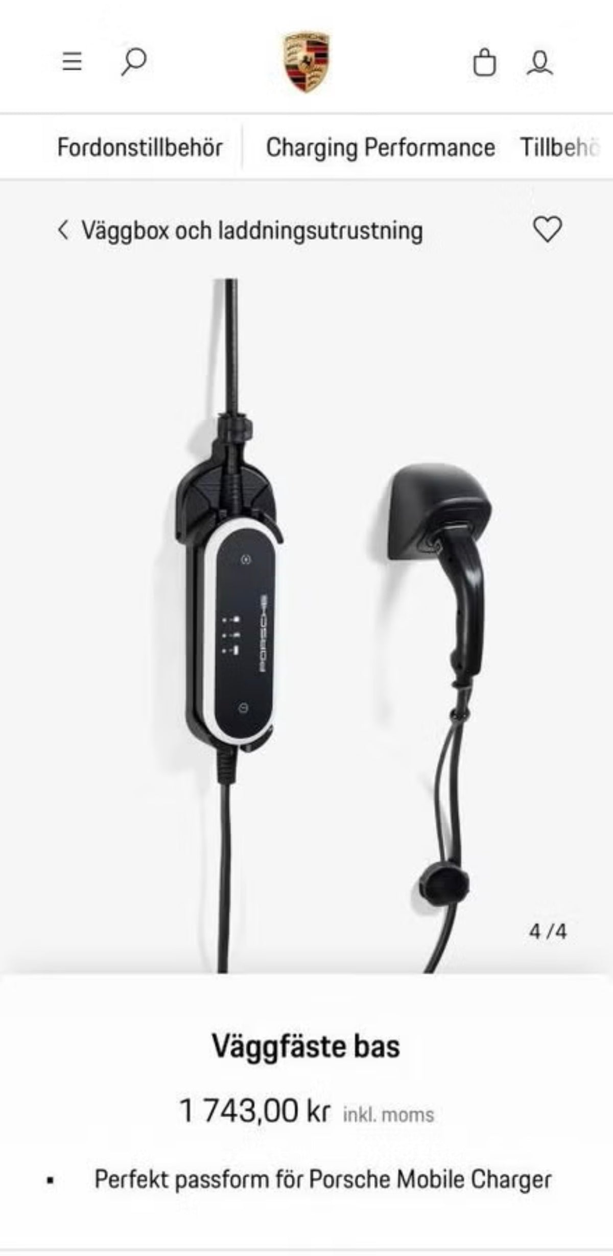 Porsche Mobile Charger Connect + Väggfäste - NYTT - *MOMS*